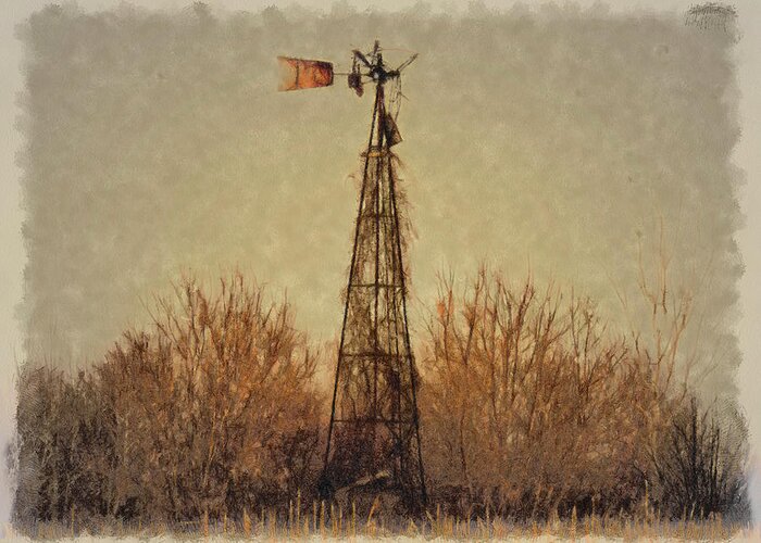Farm Windmill Greeting Card featuring the digital art Out Of Order by Leslie Montgomery