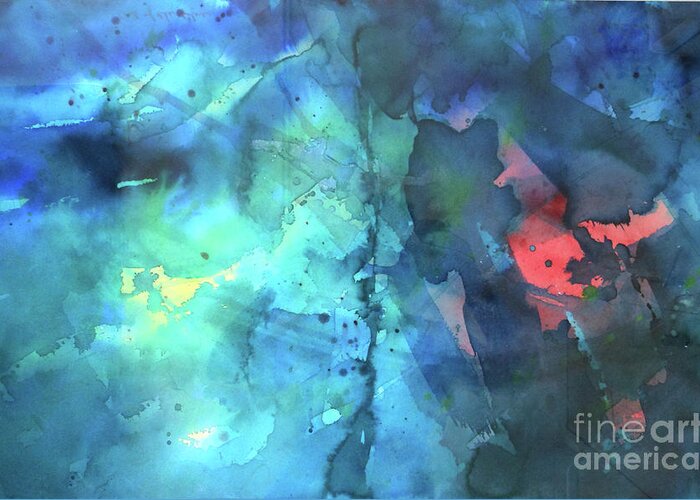 Abstract Greeting Card featuring the painting Out of the Blue by Lucy Arnold