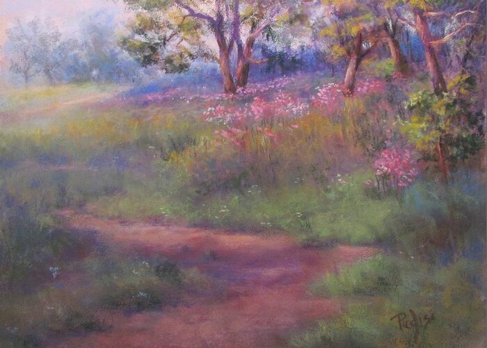 Landscape Greeting Card featuring the pastel Out Of The Woods by Bill Puglisi
