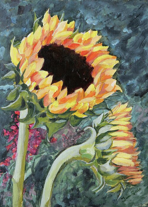 Sunflower Greeting Card featuring the painting Outdoor Sunflowers by Trina Teele