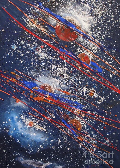 Outer Space Greeting Card featuring the painting Outer Space by Miroslaw Chelchowski