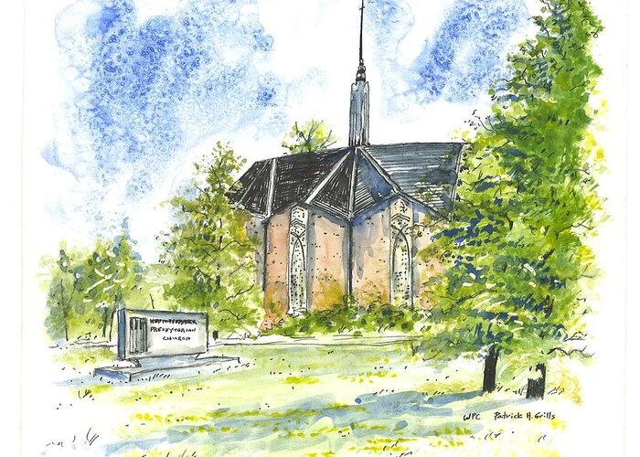 Westminster Greeting Card featuring the painting Outside The Sanctuary At Westminster Presbyterian Chuch by Patrick Grills