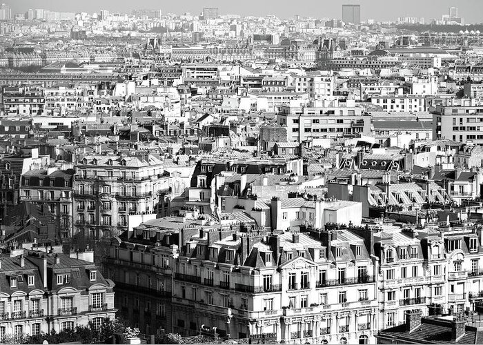 Travelpixpro Greeting Card featuring the photograph Over Paris Rooftops Black and White by Shawn O'Brien