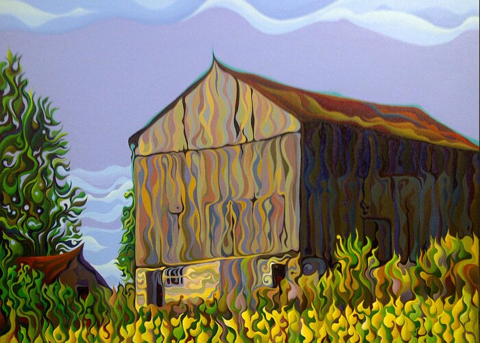 Barn Greeting Card featuring the painting Overgrowth Sanctuary by Amy Ferrari