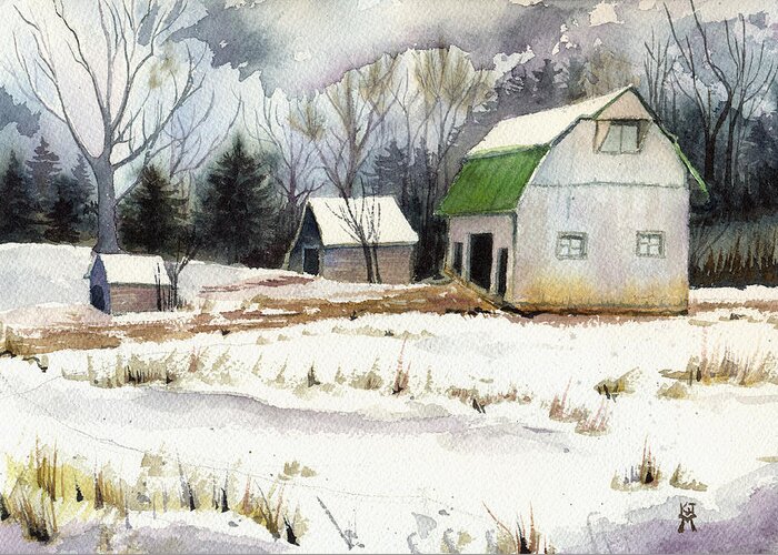 Winter Landscape Greeting Card featuring the painting Owen County Winter by Katherine Miller