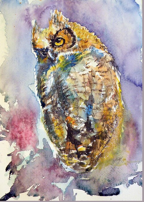 Owl Greeting Card featuring the painting Owl at night II by Kovacs Anna Brigitta