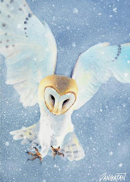 Original Painting Greeting Card featuring the painting Owl Detail by Tim Dangaran