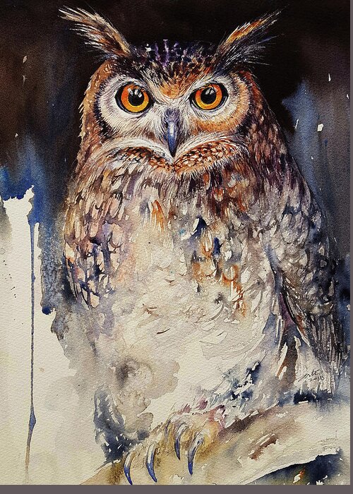 Owl Greeting Card featuring the painting Owl Lee by Arti Chauhan