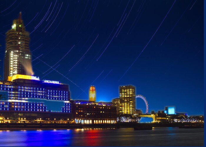 Oxo Tower Greeting Card featuring the photograph Oxo Tower Star trails by David French
