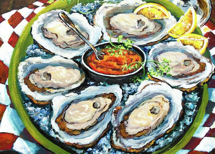 Oysters Greeting Card featuring the painting Oysters on the Half Shell by Dianne Parks