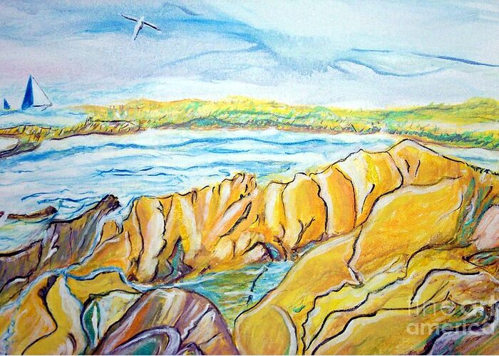 Pacific Grove Greeting Card featuring the painting Pacific Grove Rocky Beach by Stanley Morganstein