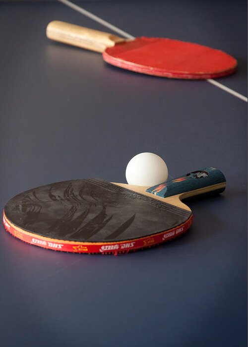 Ping Pong Greeting Card featuring the photograph Paddles and Ball by Frank Mari