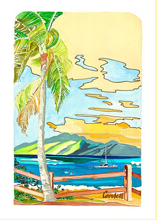 Tropical Island Greeting Card featuring the painting Pailolo Channel - Maui by Joan Cordell