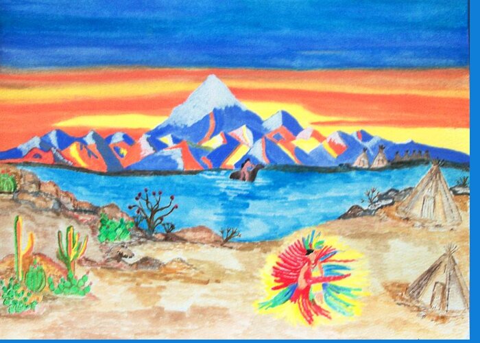Indian Camp Greeting Card featuring the painting Painted Desert       by Connie Valasco