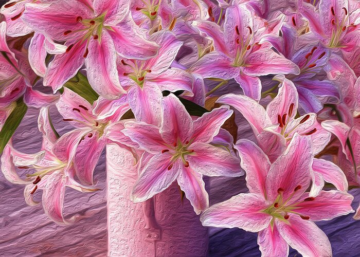 Lilies Greeting Card featuring the photograph Painted Pink Lilies by Vanessa Thomas