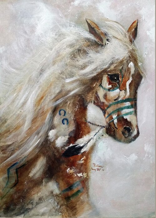 Horse Art Greeting Card featuring the painting Painted Thunder Snow by Barbie Batson