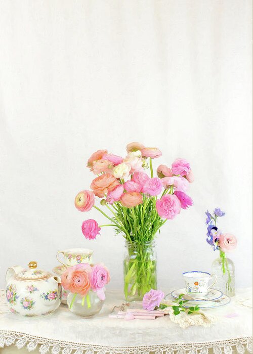 Ranunculus Greeting Card featuring the photograph Painterly Ranunculus Tea Time by Susan Gary