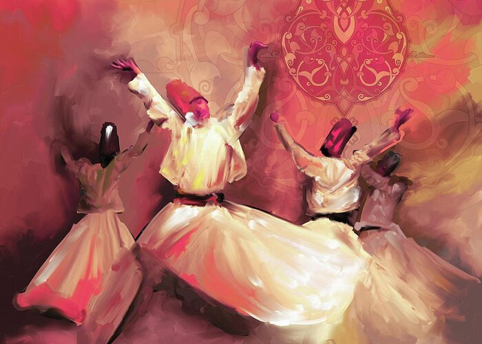 Tanoura Greeting Card featuring the painting Painting 717 5 Sufi Whirl III by Mawra Tahreem