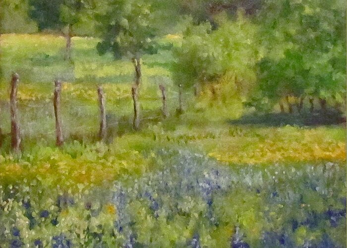 Landscape Painting Greeting Card featuring the painting Painting of Texas Bluebonnets by Cheri Wollenberg
