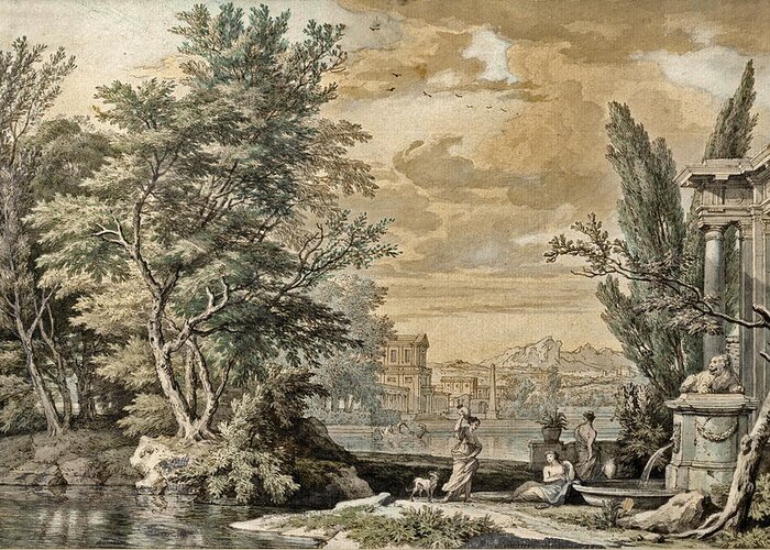 Isaac De Moucheron Greeting Card featuring the painting Pair of architectural cappricci in an Italian landscape by Isaac de Moucheron