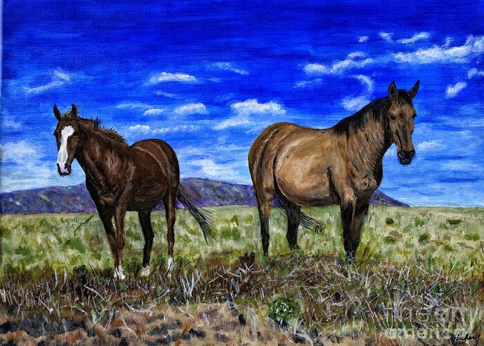 Horse Greeting Card featuring the painting Pair of Horses Painting by Timothy Hacker