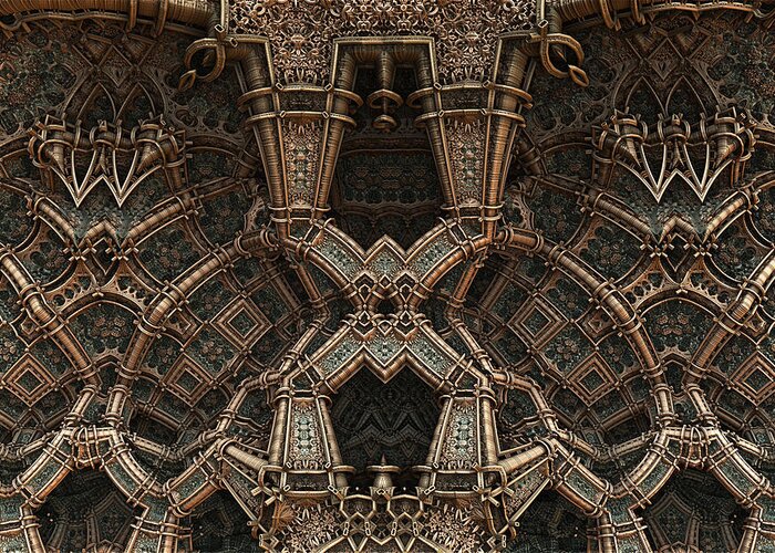 Sciencefiction Scifi Grunge Dystopian Fractal Fractalart Steampunk Mandelbulb3d Mandelbulb Greeting Card featuring the digital art Palace Wall by Hal Tenny
