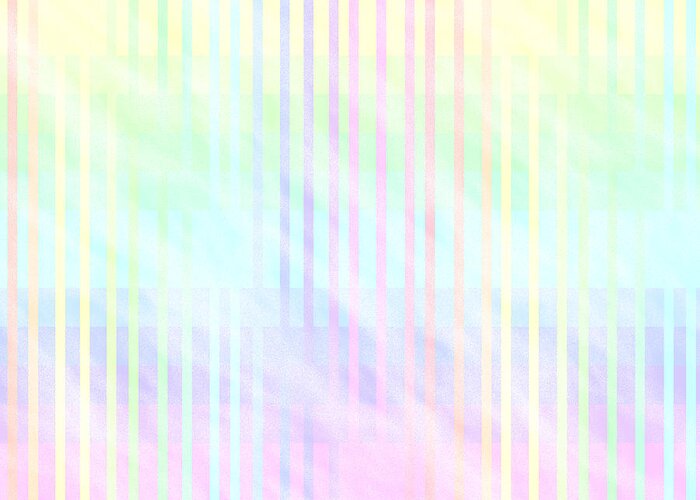 Rithmart Pale Smoke Clouds Mist Fog Stripes Yellow Blue Purple Pink Distant Distance Foreground Background Abstract Landscape Wall Sea Water Lake Green Dimension Maya Greeting Card featuring the digital art Pale.21 by Gareth Lewis