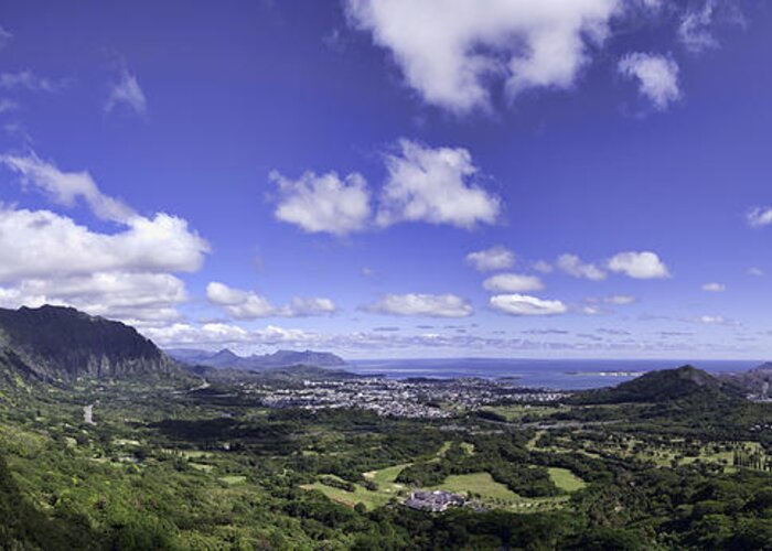 Hawaii Greeting Card featuring the photograph Pali Lookout Panorama by Dan McManus