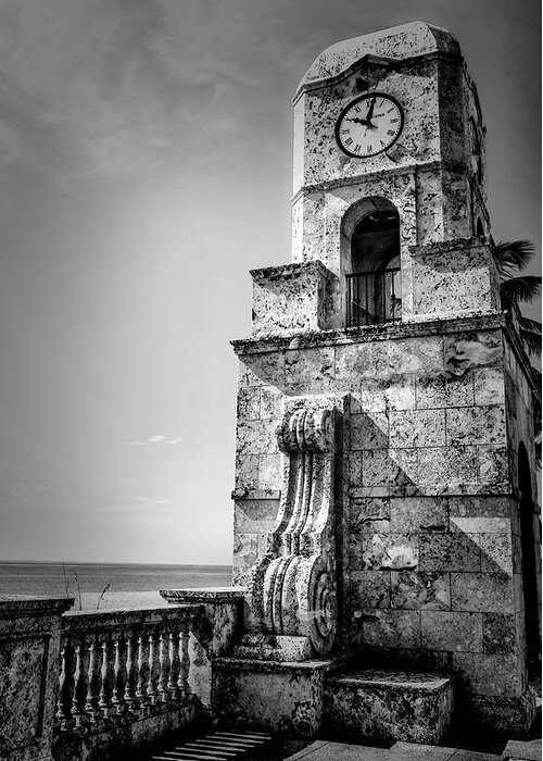 Palm Beach Greeting Card featuring the photograph Palm Beach Clock Tower In Black And White by Carol Montoya