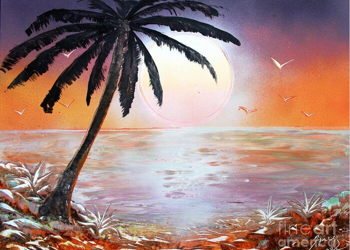 Ocean Greeting Card featuring the painting Palm by Greg Moores