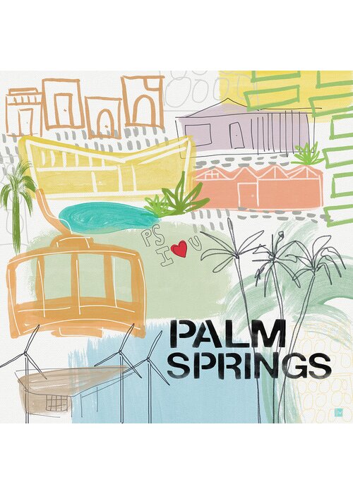 Palm Springs California Greeting Card featuring the painting Palm Springs Cityscape- Art by Linda Woods by Linda Woods