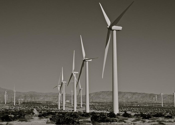 Windmills Greeting Card featuring the photograph Palm Springs Windmills I in B and W by Kirsten Giving