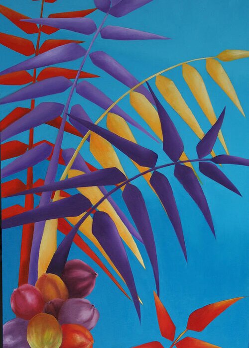 Landscape Greeting Card featuring the painting Palm Tree with Coconuts 1 by Karin Eisermann