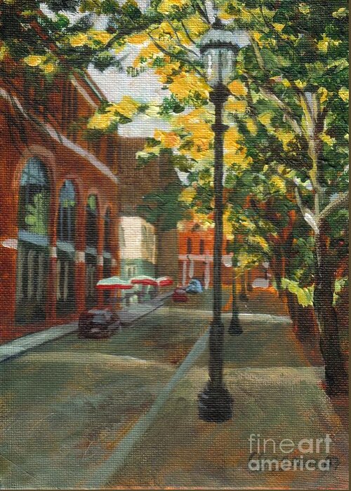 Lamp Post Greeting Card featuring the painting Palmer Street by Claire Gagnon