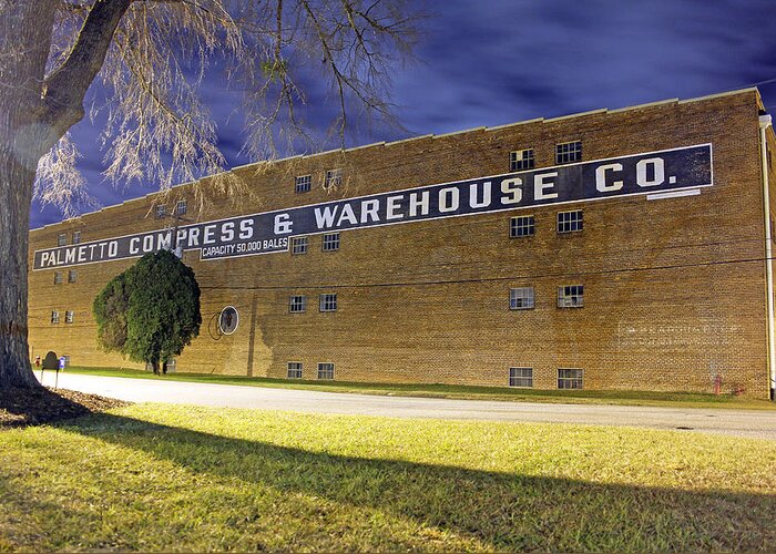 Palmetto Compress Warehouse Greeting Card featuring the photograph Palmetto Compress @ Night by Joseph C Hinson