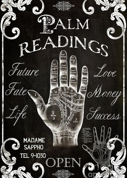 Palmistry Greeting Card featuring the painting Palmistry Sign Vintage Style by Mindy Sommers