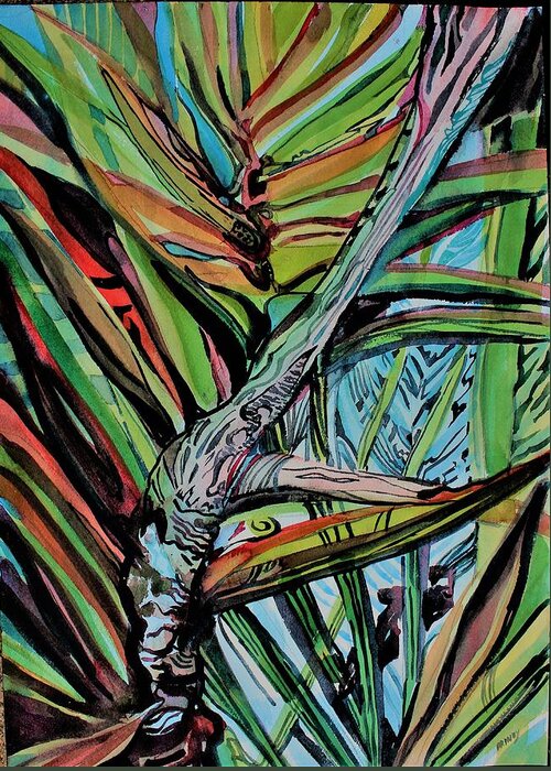 Palms Greeting Card featuring the painting Palms Reaching Out by Mindy Newman