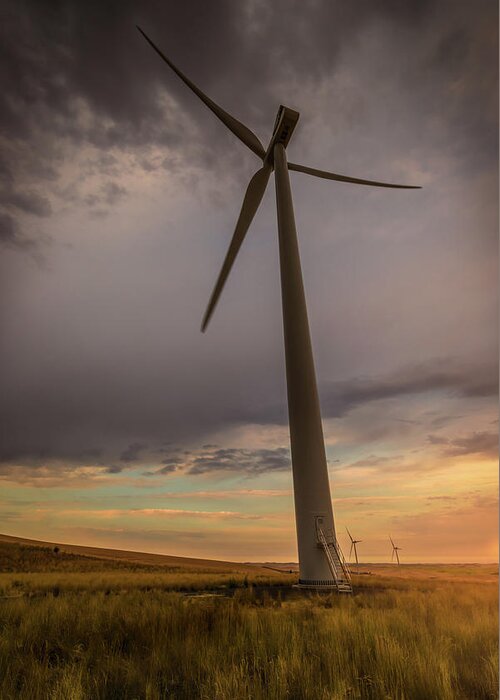Windmill Greeting Card featuring the photograph Palouse Windmill at Sunrise by Chris McKenna