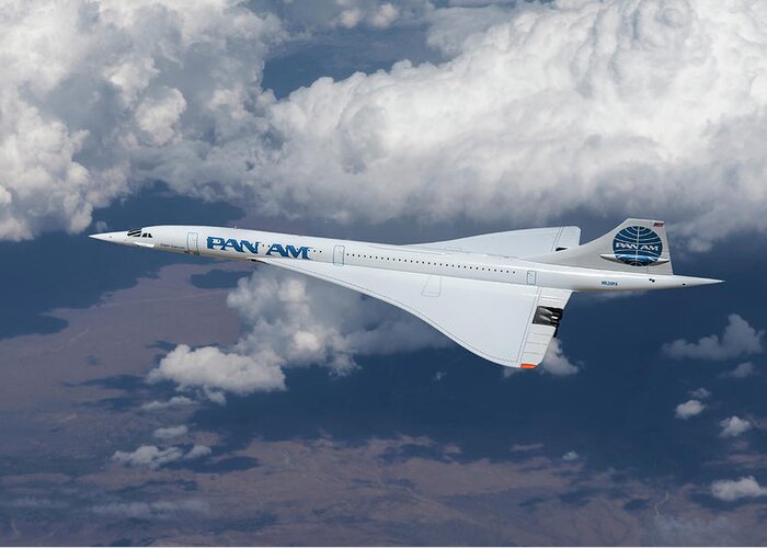 Pan American World Airways Greeting Card featuring the digital art Pan American Concorde SST by Erik Simonsen
