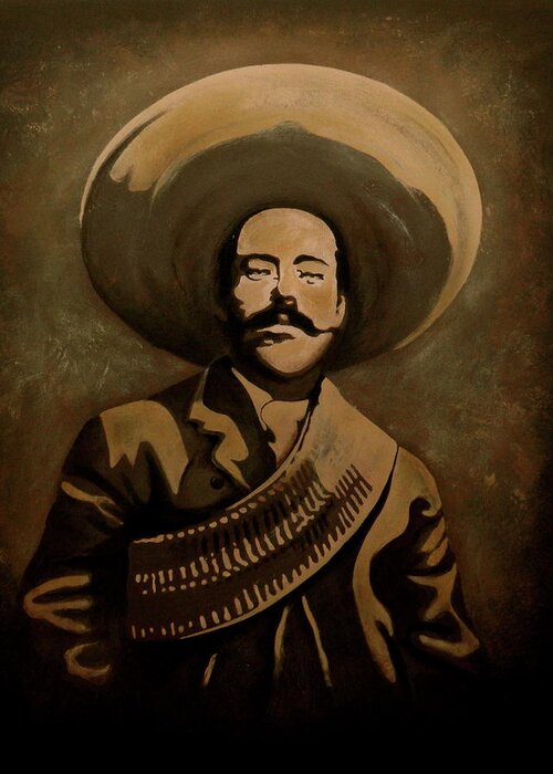 Portrait Greeting Card featuring the painting Pancho Villa by Leizel Grant