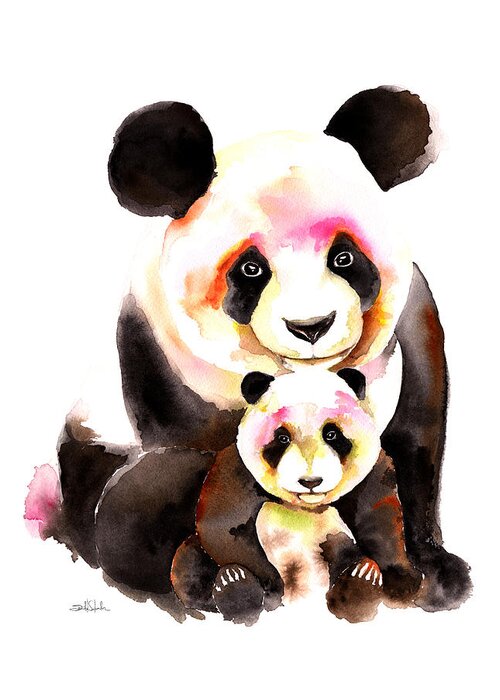 Panda Greeting Card featuring the painting Panda Bear by Isabel Salvador