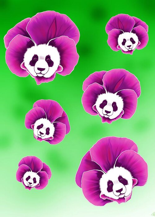 Panda Greeting Card featuring the digital art Panda Pansies by Norman Klein