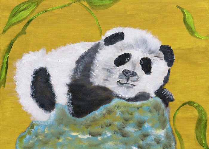 Panda Bear Greeting Card featuring the painting Pandatude by Meryl Goudey