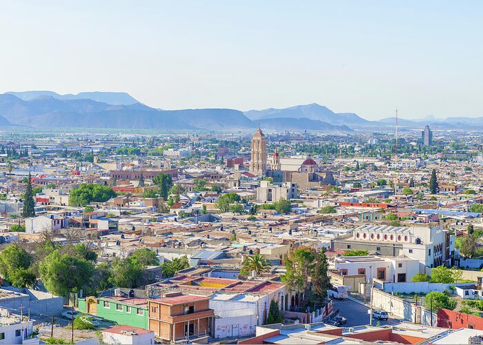 City Greeting Card featuring the photograph Panorama of the city of Saltillo in Mexico. by Marek Poplawski