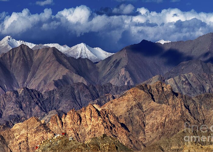 Panoramic Rocky landscape of Leh City Ladakh Jammu and Kashmir India  Greeting Card by Rudra Narayan Mitra