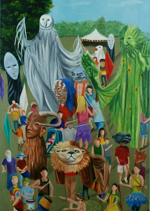  Greeting Card featuring the painting Paperhand Puppet Parade by Jill Ciccone Pike