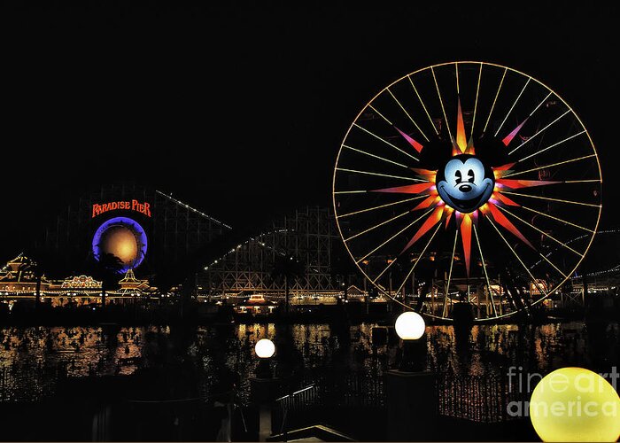 Animated Art Greeting Card featuring the photograph Paradise Pier and Mickey's Fun Wheel by Peter Dang