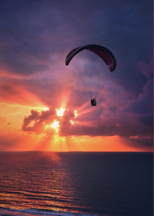 Paraglider Greeting Card featuring the photograph Crack the Skye by Mikel Martinez de Osaba