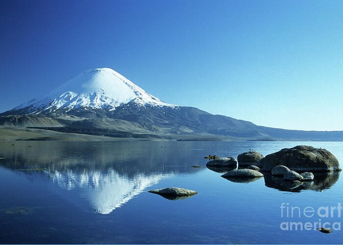 Chile Greeting Card featuring the photograph Parinacota volcano reflections Chile by James Brunker