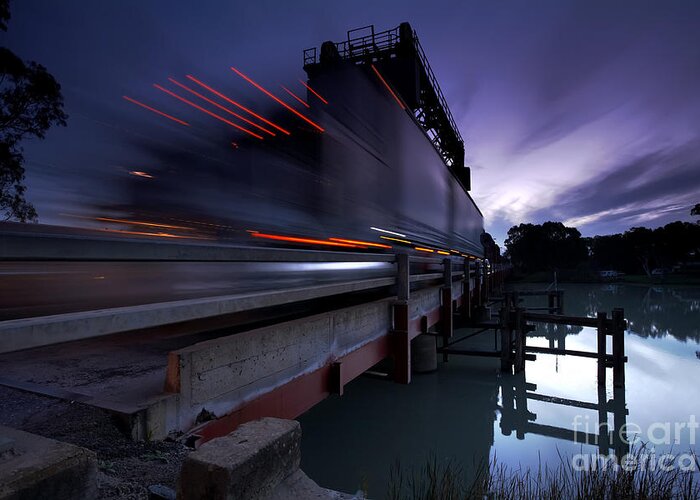 Paringa Bridge Murray River Riverland South Australia Nightscape Night Time Truck Light Trails Australian Landscape Greeting Card featuring the photograph Paringa Bridge by Bill Robinson